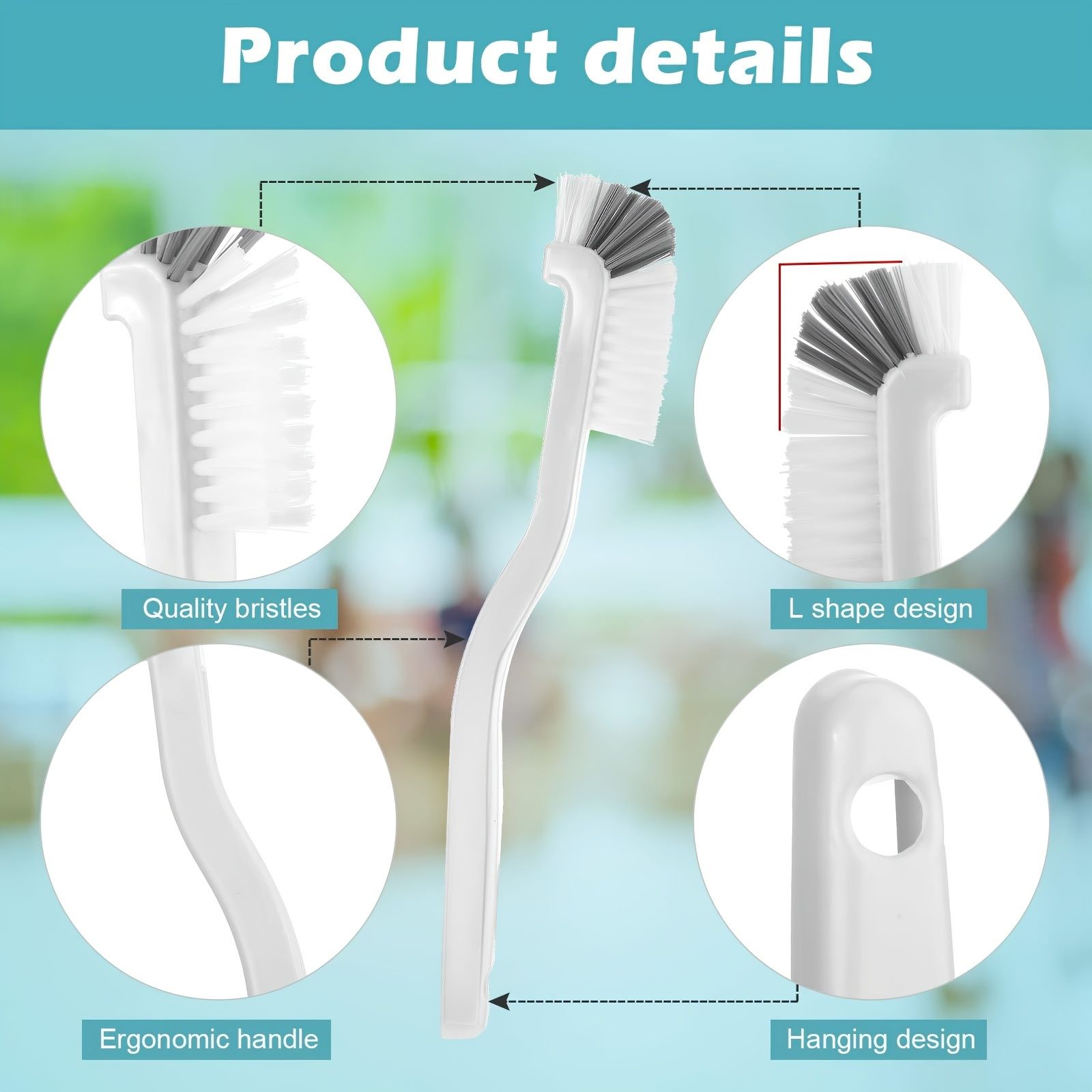 5Pcs Dish Brush Bottle Bathroom Scrub Brushes Kitchen Cleaning Brush Right Angle Kitchen Brush Sink Household Pot Pan Edge Corners Tile Lines Brush with Stiff — image 5