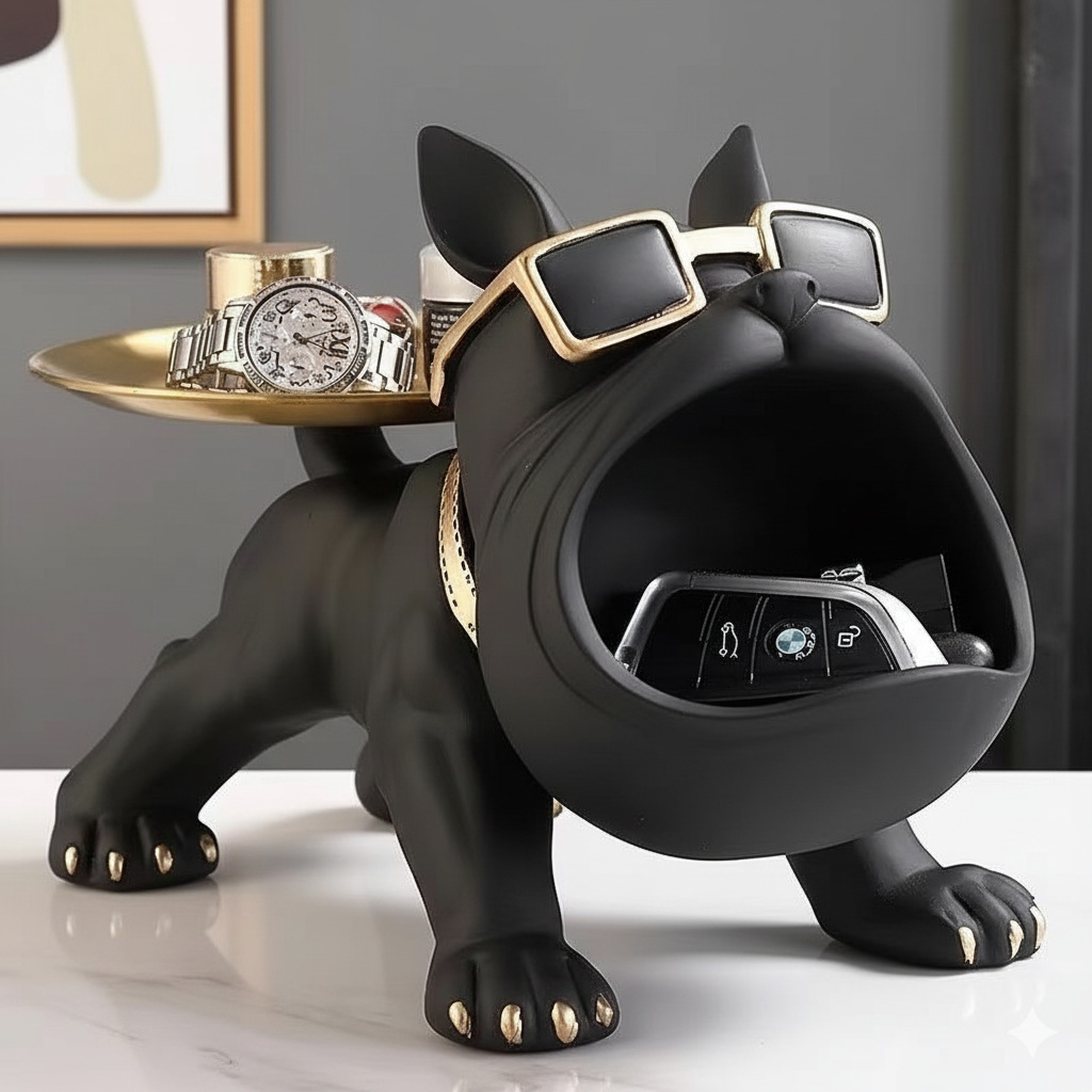 Cool French Bulldog Statue Storage Tray Orange Resin Dog Figurine Key Bowl and Candy Organiser with Open Mouth Design for Entryway Table Home Decor โ image 2