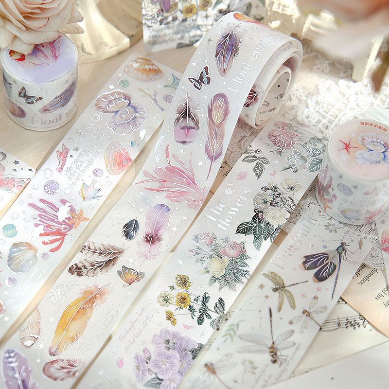 Decorative Tapes Strong Adhesion Silver Feather Plants Versatile Hand Account Decorative Tape for Notebooks Photo Album DIY โ image 5