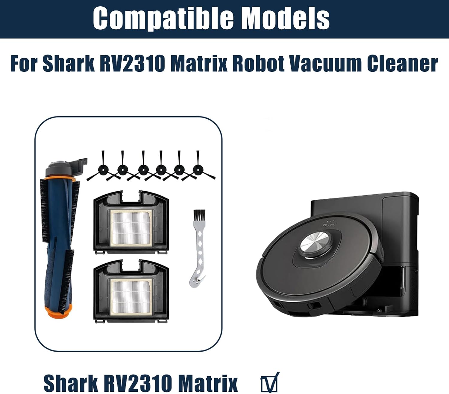 10 Pack Replacement Parts Set for Shark RV2310 Matrix Robot Vacuum Cleaner 1 Main Brush 2 HEPA Filters 6 Side Brushes 1 Cleaning Brush — image 2