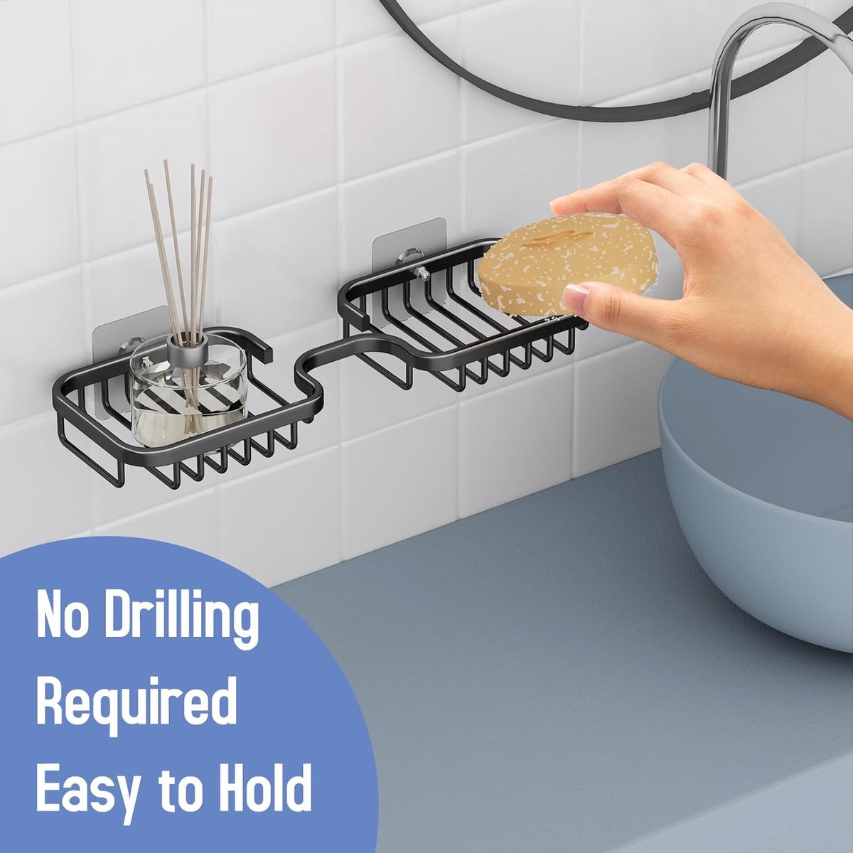 Soap dish - 2 pieces - Soap dish - Shower - Bathroom - Black - Self-adhesive - Space aluminum โ image 2