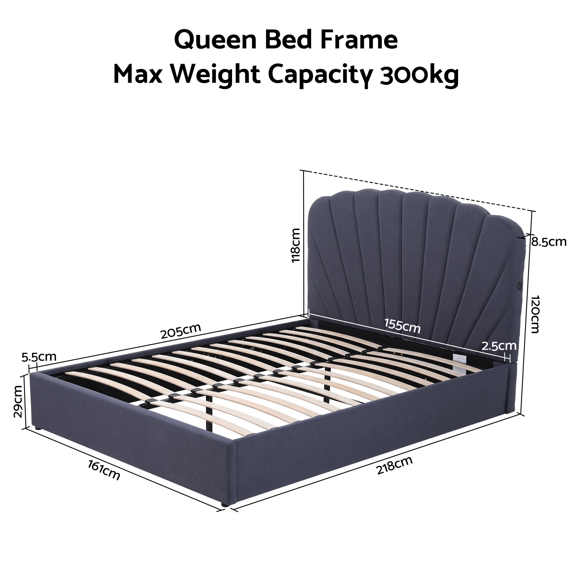 Artiss Queen Bed Frame with Lift Up Storage and USB Ports Grey โ image 2