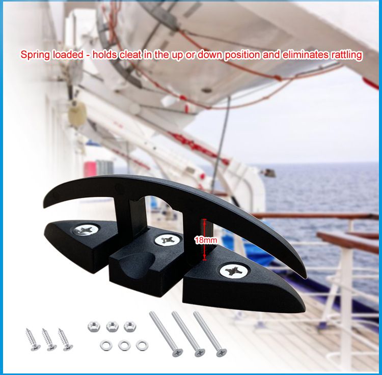 Folding Flip Up Cleats, Boat Marine Dock Cleat with Mouting Screws for Boat Mini Tugboat Yachts Black Nylon â image 4