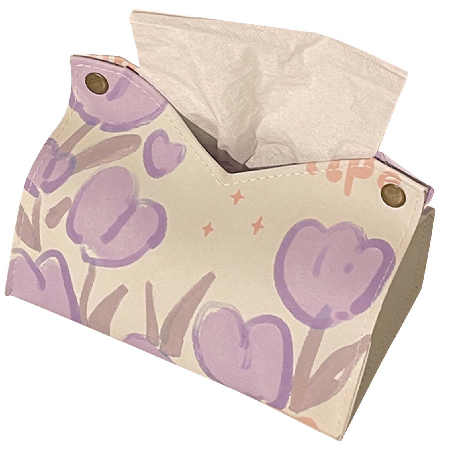 Paper Box Cover Large Cute PU Leather Facial Hand Paper Box Cover for Bedroom Living Room Cars Purple โ image 2