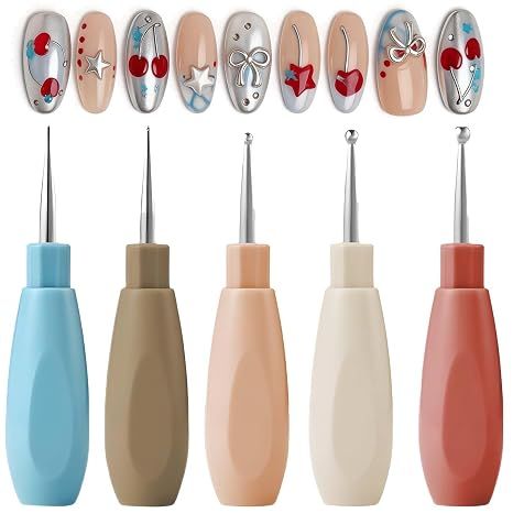 2026 New Nail Dotting Pen Set - 5 Interchangeable Stainless Steel Dottings Tools for Manicure Art, Rhinestone Picker, Lining, Painting, Sculpting, Salon and