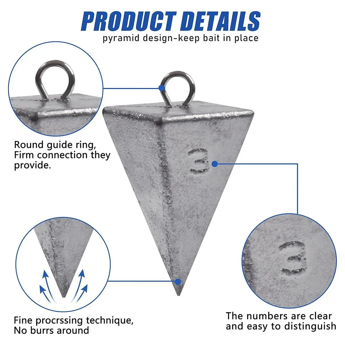 Four Sided Triangular Fishing Lead Sinker with Ring Conical Drop Weight Tackle - 3+4+5+6OZ — image 6