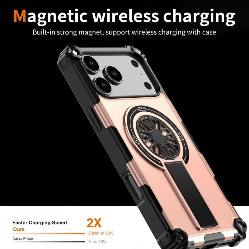 Armor Heavy Duty Magnetic Rotating Ring Kickstand Phone Case For iPhone 16 Pro, Anti-Drop Protective Cover In RoseGold โ image 3