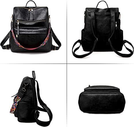 Women Backpack Purse, PU Leather Casual Fashion Shoulder Bag Convertible Detachable Colorful Strap 3 Ways to Carry Black — image 2