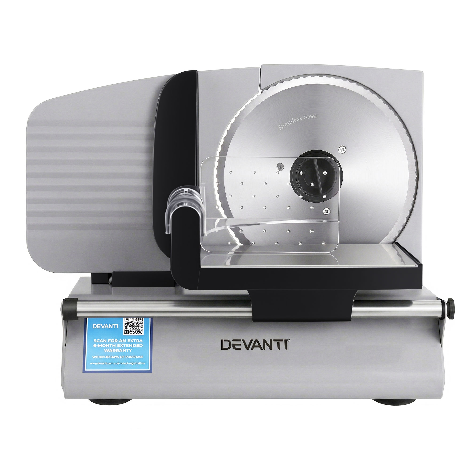 Devanti Meat Slicer Bread Vegetable, 200W Power 0-15mm Adjustable Easy Clean Stable Stainless Steel Blade Food Slicer for Kitchen Commercial, Silver — image 3