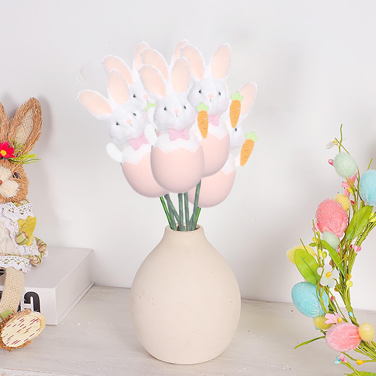 Bunny Plush Doll Pick DIY Bouquet Accessories Adorable Festival Gift Party Vase Filler Decorative Stick Cute Animal Ornament Pink — image 3