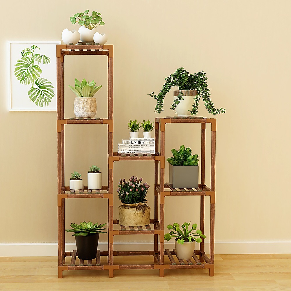 Indoor Outdoor Garden Plant Stand Planter Flower Pot Shelf Wooden Shelving - 9 Shelves โ image 4