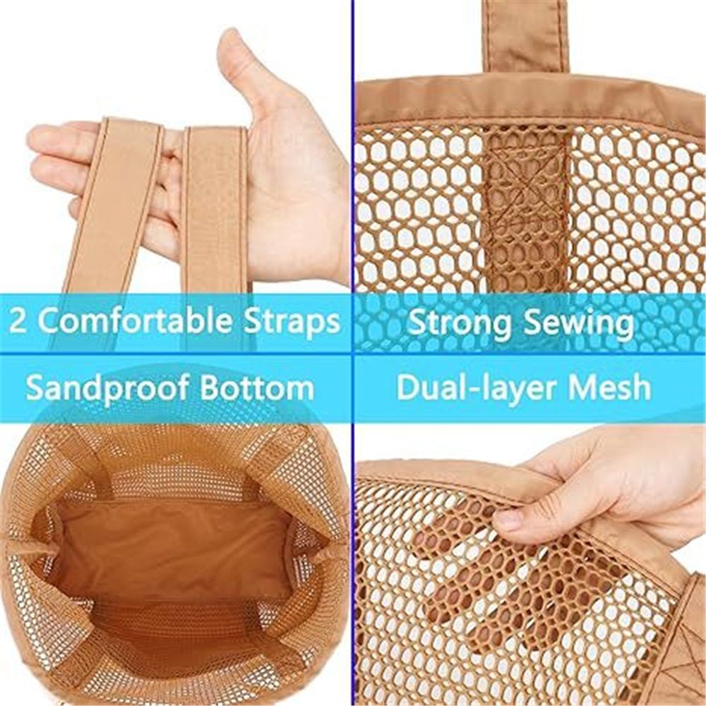 Mesh Beach Tote Bags for Womens, Causal Pool Bags for Swimming Pools Vacations Beach Essentials, brown — image 5