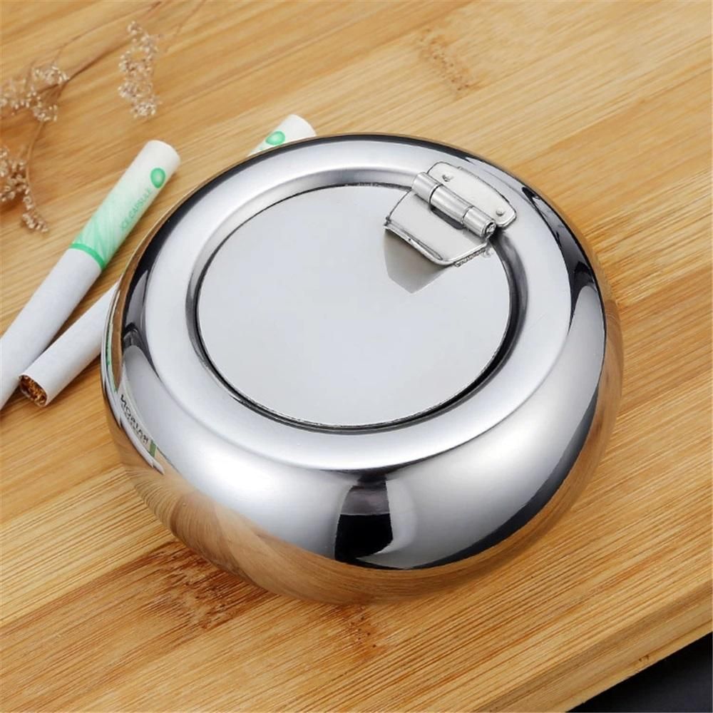 Stainless Steel Windproof Ashtrays with Lid for Cigarettes Cigar Smokers, Modern Outdoor Ash Holder Tabletop Ashtray for Car Desk Home office Decoration — image 2