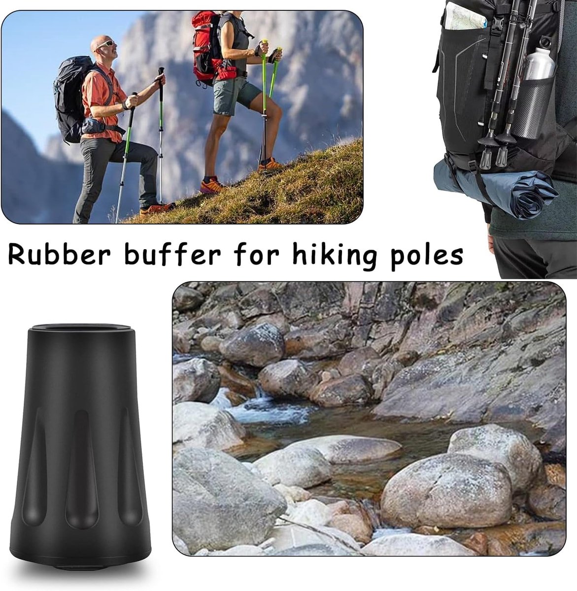 6-pack reinforced trekking pole tips - reinforced rubber tips for trekking poles, walking sticks, and hand trekking poles - universal non-slip replacement tips — image 4