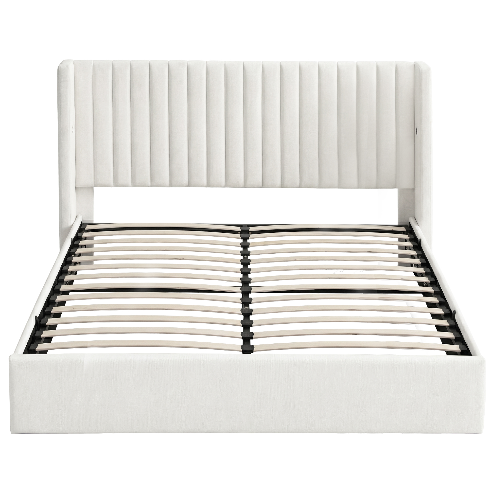 Artiss King Bed Frame with Gaslift Storage USB Type-C Charging Ports Velvet Upholstery White — image 3