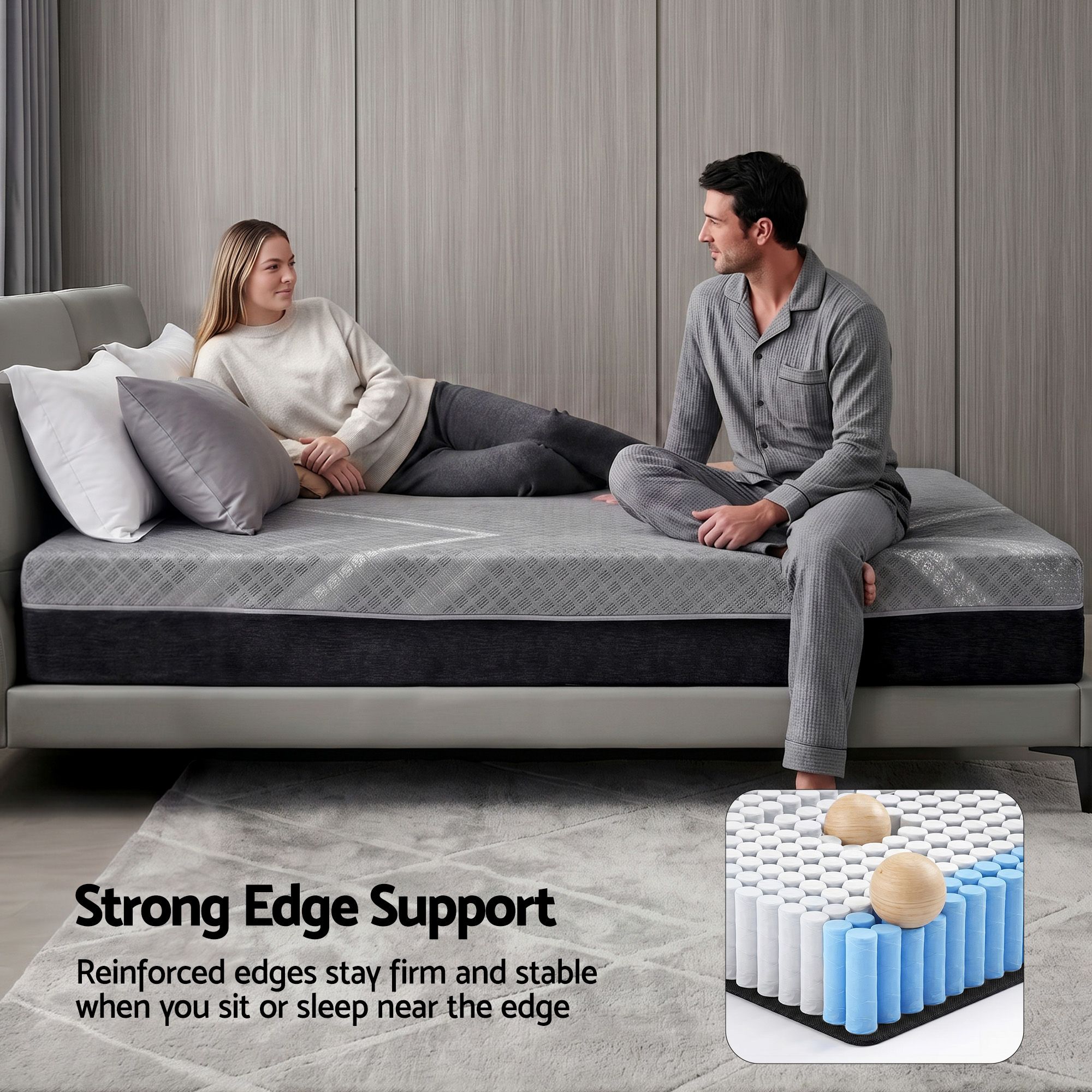 Giselle King Mattress 26cm Firm Pocket Spring Dual Edge Support Dark Grey โ image 6