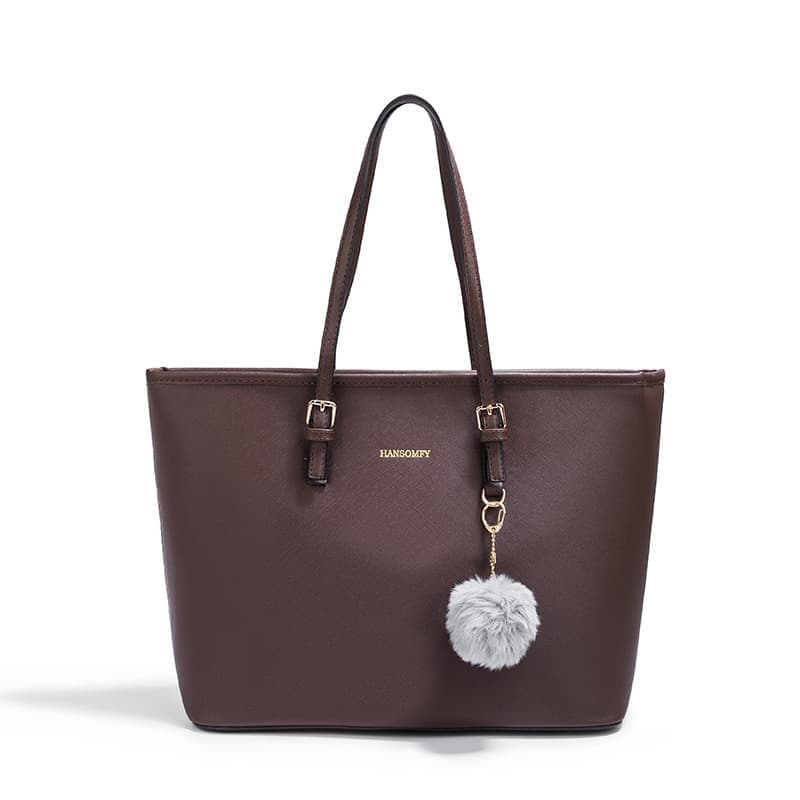 Women's Large Capacity PU Leather Tote Shoulder Bag for Work Shopping Party, Dark Brown — image 3