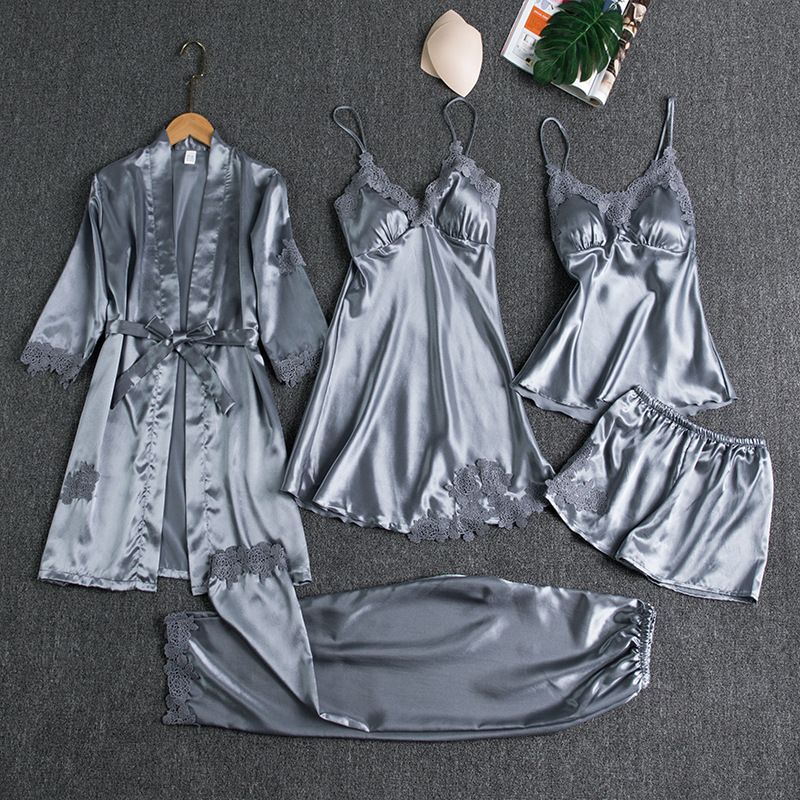 Women Five Piece Sleepwear Set Polyester V Neck Navy 4XL โ image 4