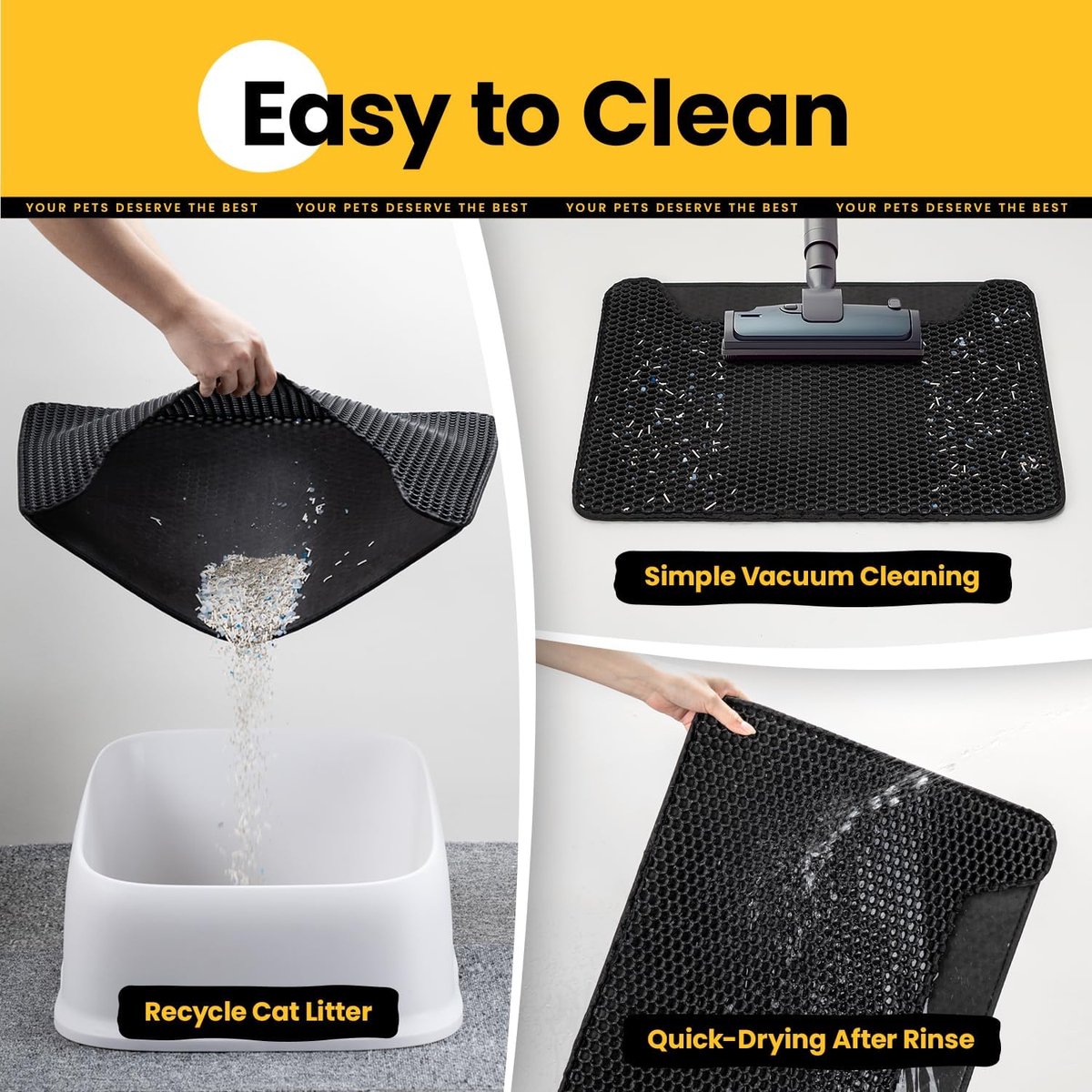 Cat Litter Mat - 30 x 45 cm - Waterproof Cat Litter Mat - Grit Catcher - Cat Litter Mat - Double Layer - Cat Litter Mat - Catchment Area - Cat Mat - Black — image 2