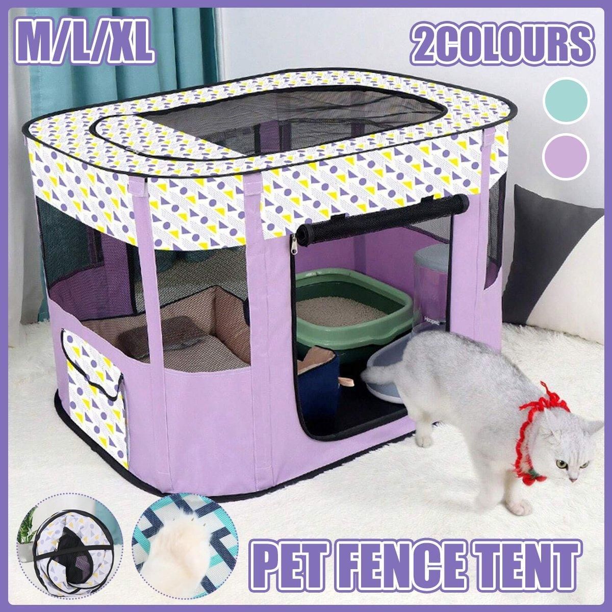 Foldable Cat Dog Kennel Pet Delivery Cage Portable Pet Fence Tent - Purple-L β image 2