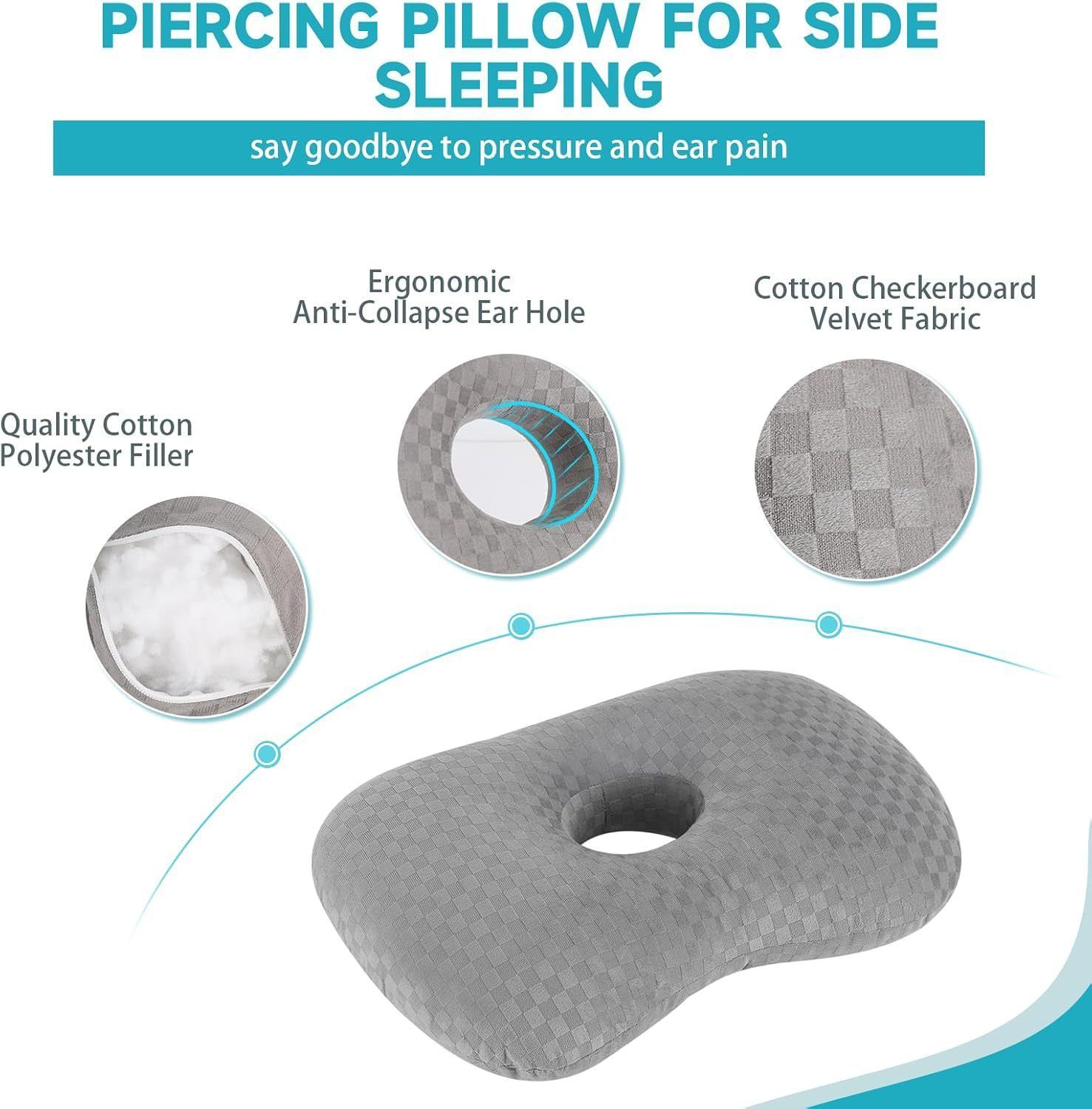 Grey Ice Bean Cool Ear Pillow, Hollow Cutout For Summer Side Sleep — image 4