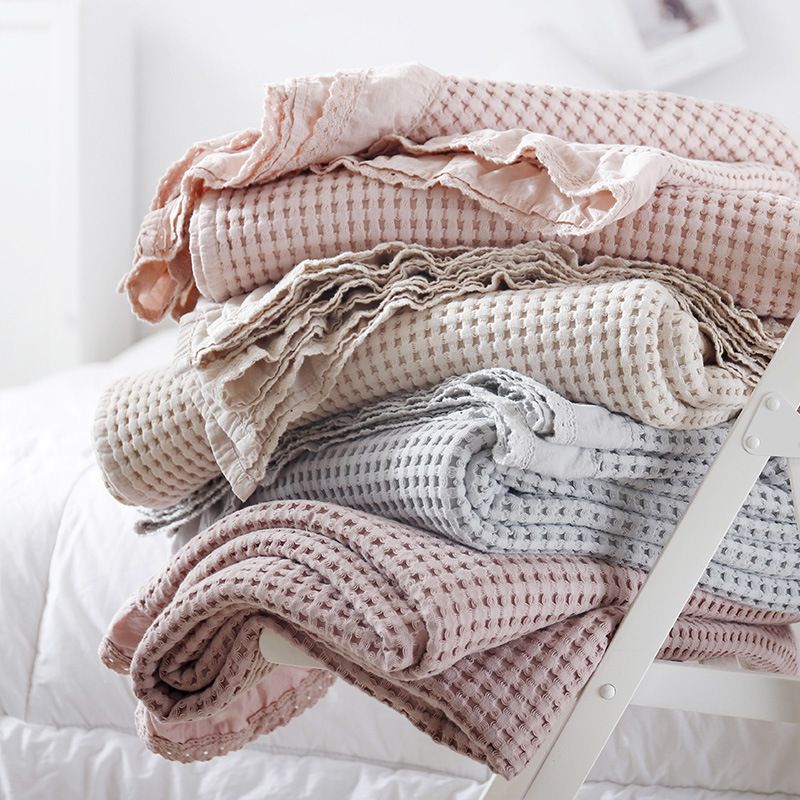Cotton Waffle Blanket - Beige Textured Throw 110x160cm for Sofa, Office and Travel Use โ image 5