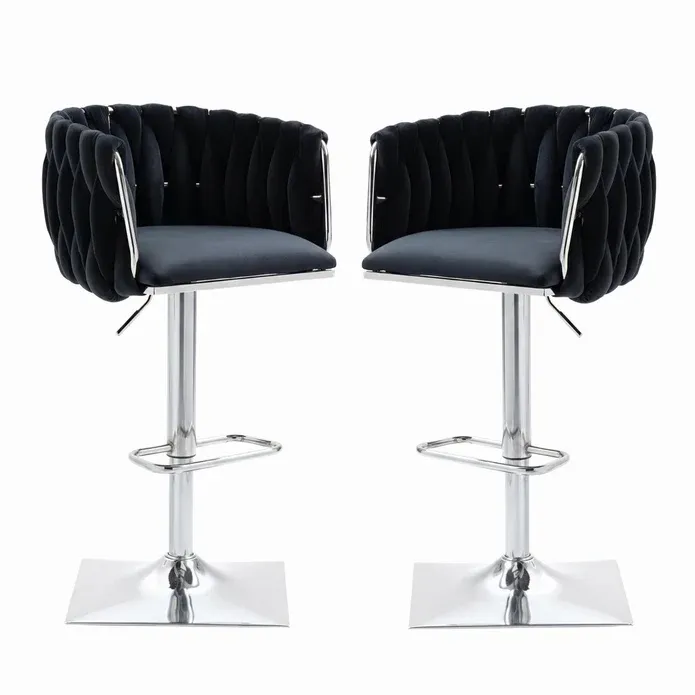 SERENITà Modern Velvet Breakfast Bar Stools Swivel Barstools Adjustable Counter Stools with Backrest (Silver-Black)