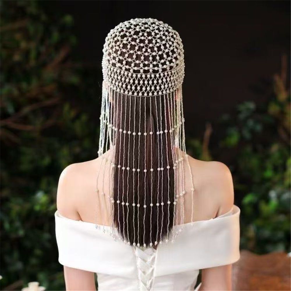 Pearl Flapper Cap Headpiece Head Chain, Jewelry Women Wedding Theme Party Hair Accessories for Women and Girls — image 3