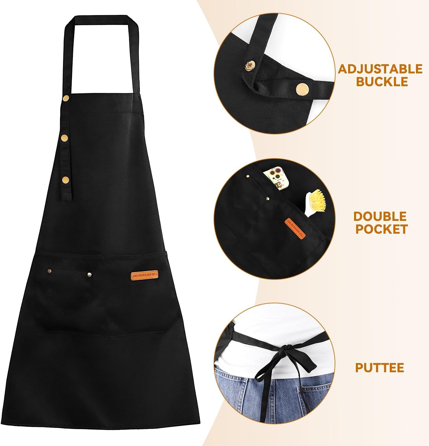 Waterproof Canvas Kitchen Apron with Adjustable Neck Strap and Front Pocket, Cooking and BBQ Apron for Adults, Black, 64.8 x 71.1 cm โ image 2