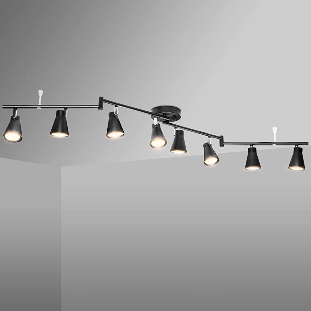 Flexible Track Lighting Fixture, Foldable Ceiling Spot Light with Adjustable 8 Light Heads, GU10 Track Light Kit for Kitchen Bedroom Living Room