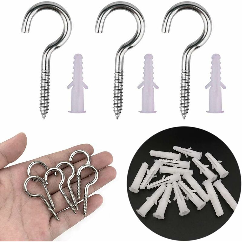 10 pcs Eyebolts, Eye Screws, Stainless Steel Screw Hooks, With 10 pcs Dowels Kit, 5 65Mm, For Chandeliers, Crafts โ image 4