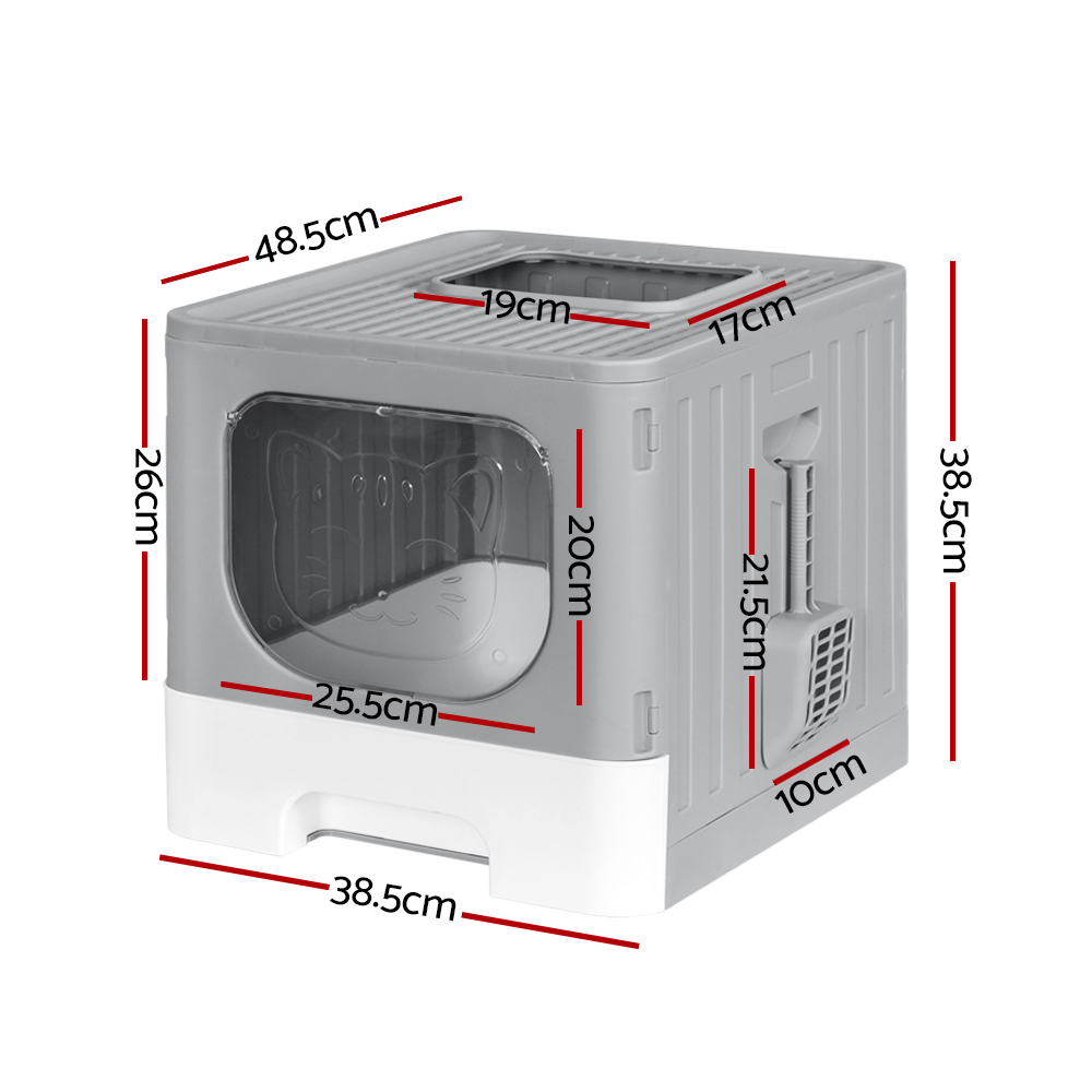 i.Pet Cat Litter Box Large Tray Kitty Toilet Enclosed Hooded Foldable Cat Litter Box Scoop Grey โ image 2