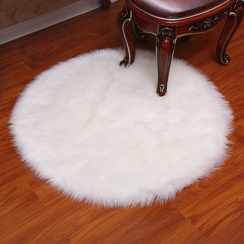Round Fur Rug Fluffy Area Rug for Bedroom,White Faux Fur Rug Circle Rug for Kids Room, Cute Princess Castle Nursery Rug,Plush Shag — image 5
