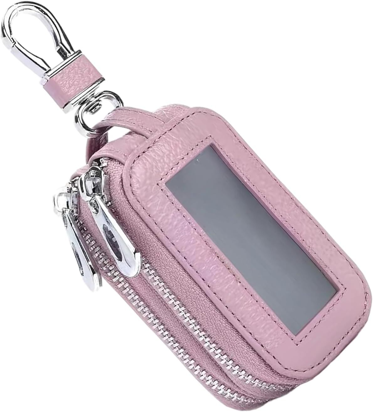 Car Key Fob Case, Double-layer Remote Key Storage Bag with Zipper Closure and Lanyard, for Men Women (Pink)
