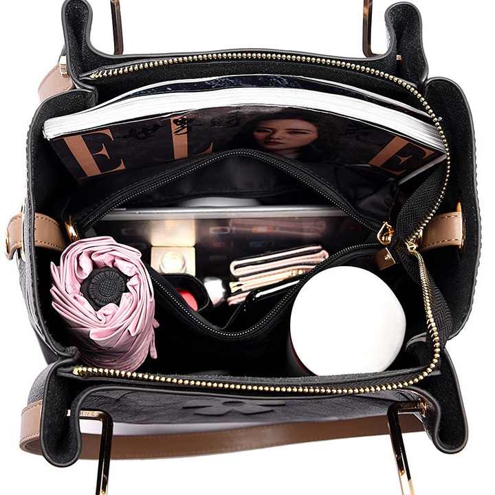 Dark Brown Elegant Embossed PU Leather Tote Bag for Women - Large Capacity Handbag with Inner Pouch — image 3