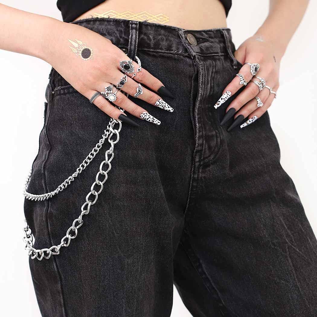 Bomine Hip Hop Pants Jean Chain Goth Punk Silver Trousers Chains Biker Heavy Thick Wallet Pocket Chains Silver Keychains Body Jewelry for Men and Women โ image 2