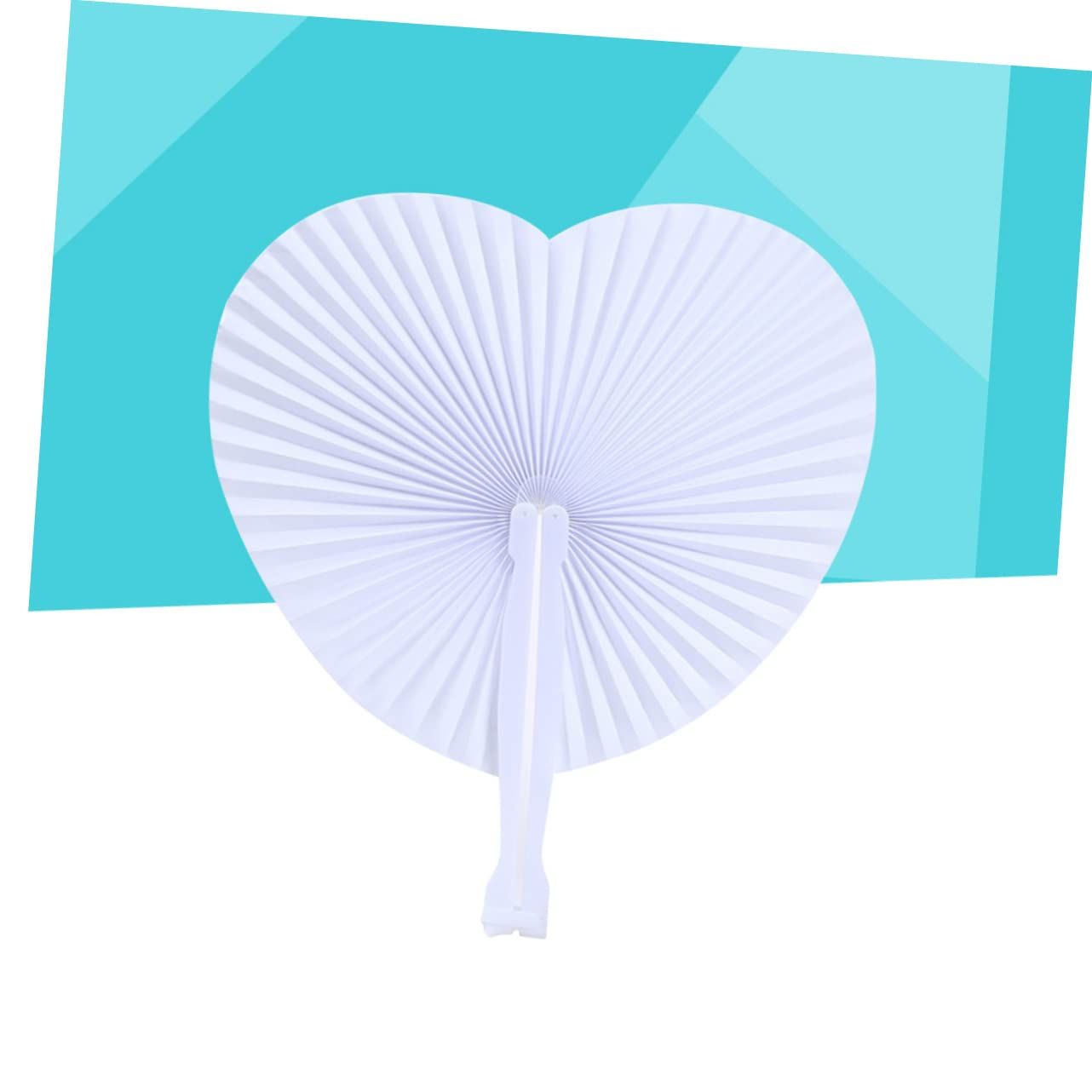 Heart shaped handheld folding accordion paper fan with plastic handle, birthdays, celebrations, and parties — image 4