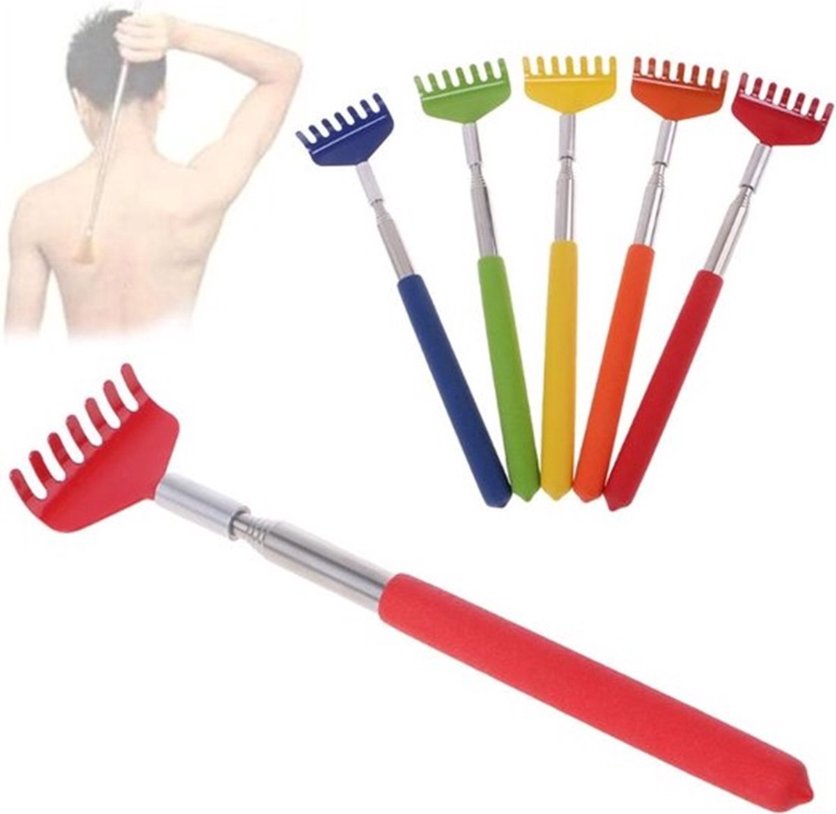 2x Extendable Back Scratcher | Adjustable Back Scratcher | Massage Scratcher | Telescopic Back Scratcher | Up to 56 CM | Stainless Steel | Green