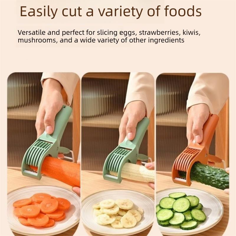 Red Multifunctional Fruit and Vegetable Slicer - Stainless Steel Blades, ABS Handle - One-Press Uniform Slicing for Banana, Cucumber, Ham, Kitchen — image 6
