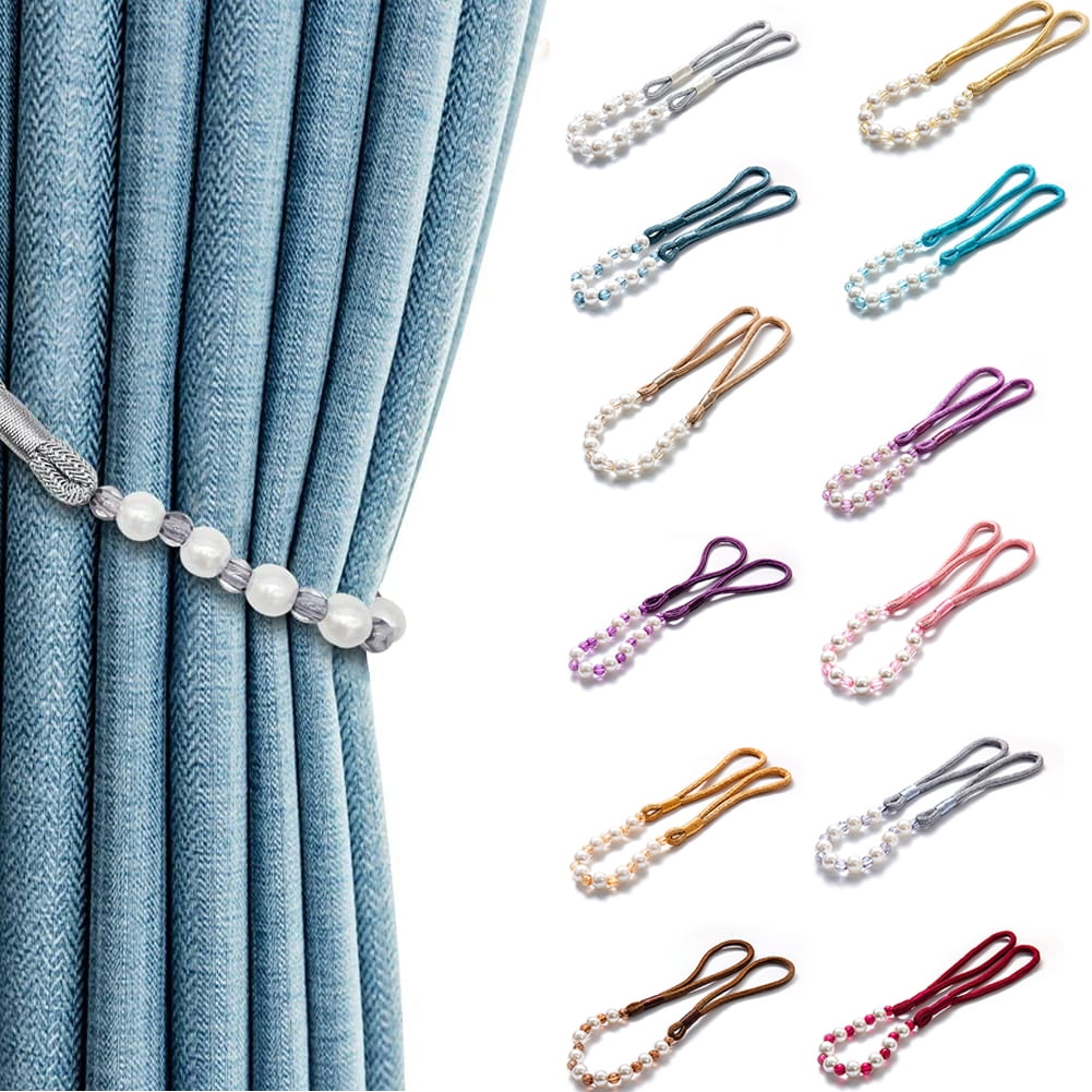 2 Pack Acrylic Pearl Curtain Tie Backs Curtain Hooks, Elegant Beads Curtain Rope Straps, Decorative Holdbacks Curtain Holders, 29in Golden Yellow