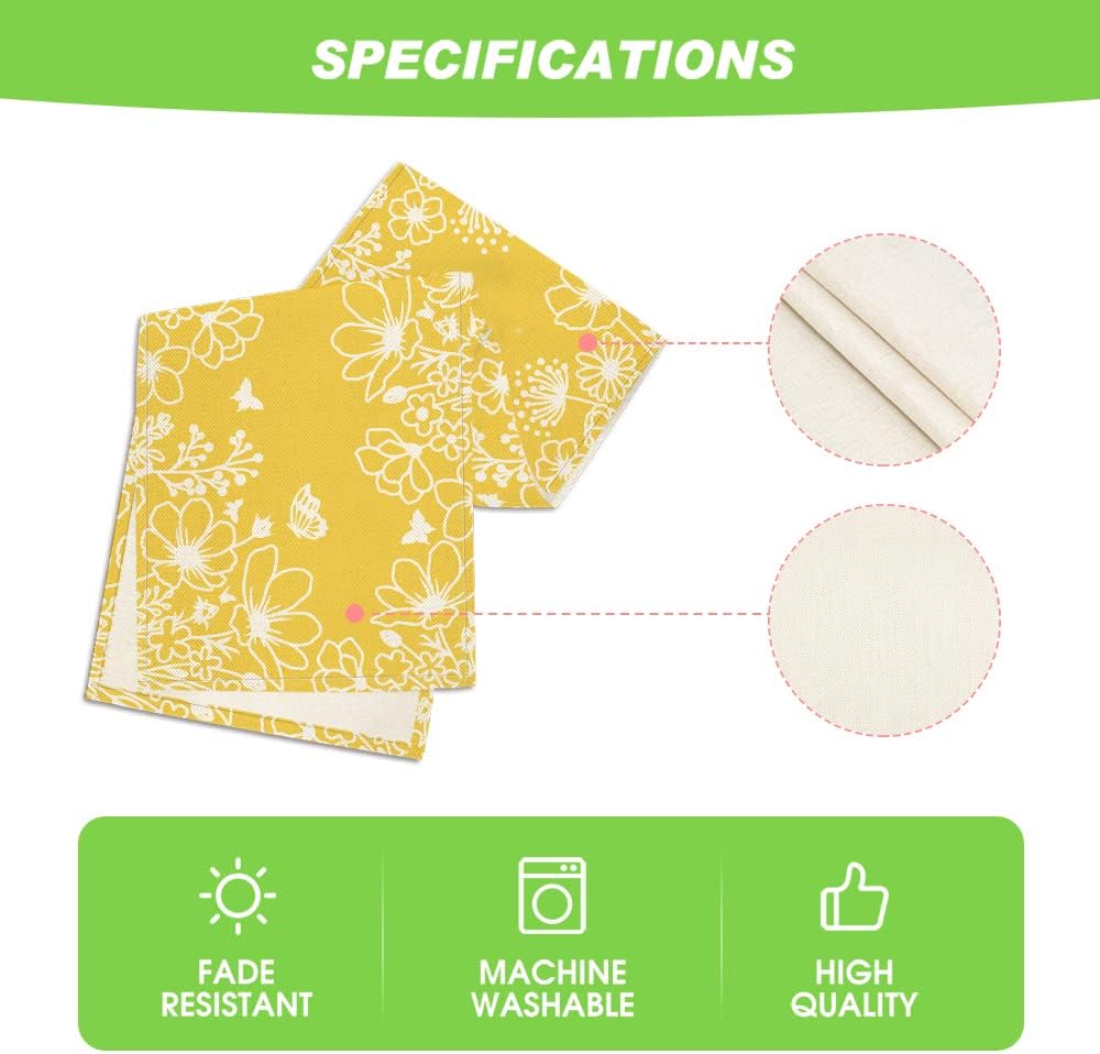 Yellow Bloom Flowers Butterfly Spring Table Runner, Seasonal Holiday Kitchen Dining Table Decoration for Home Party Indoor 13 × 72 Inch — image 5