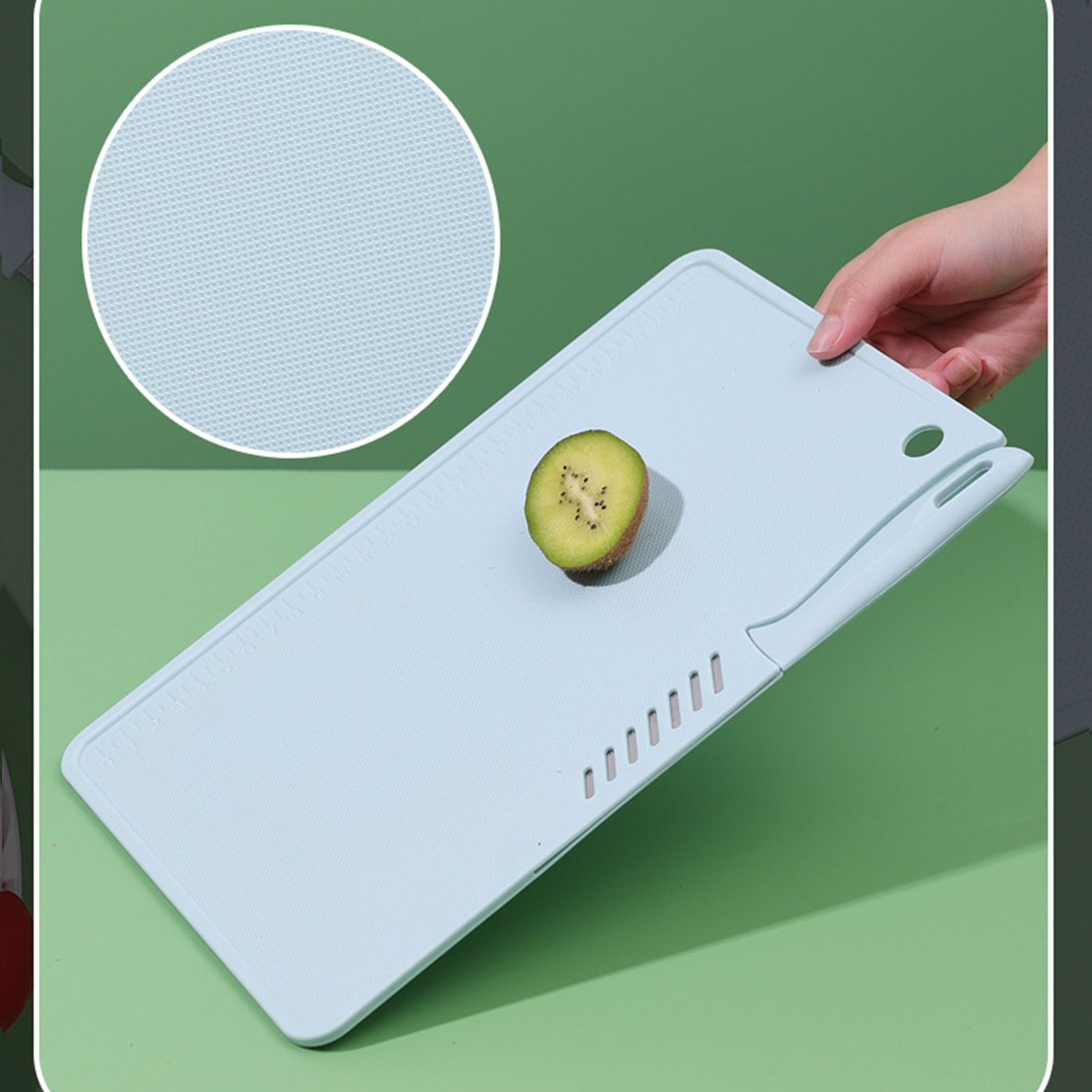 Plastic Utility Cutting Board Safe Multifunctional Portable Fruit Chopping Board With Knife Hanging Hole for Kitchen Blue — image 3