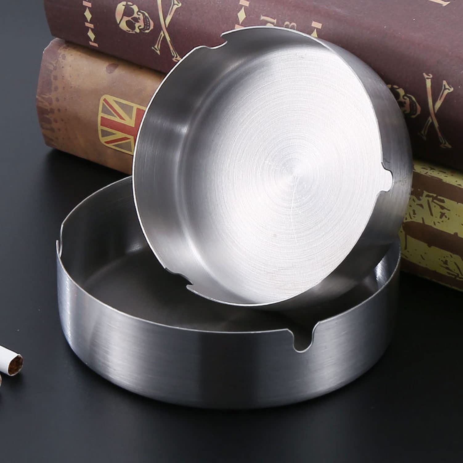 Pack of 2 Cigar Ashtray Tabletop Round Stainless Steel Ash Tray Suitable for Cigarette Ash Holder for Home — image 2