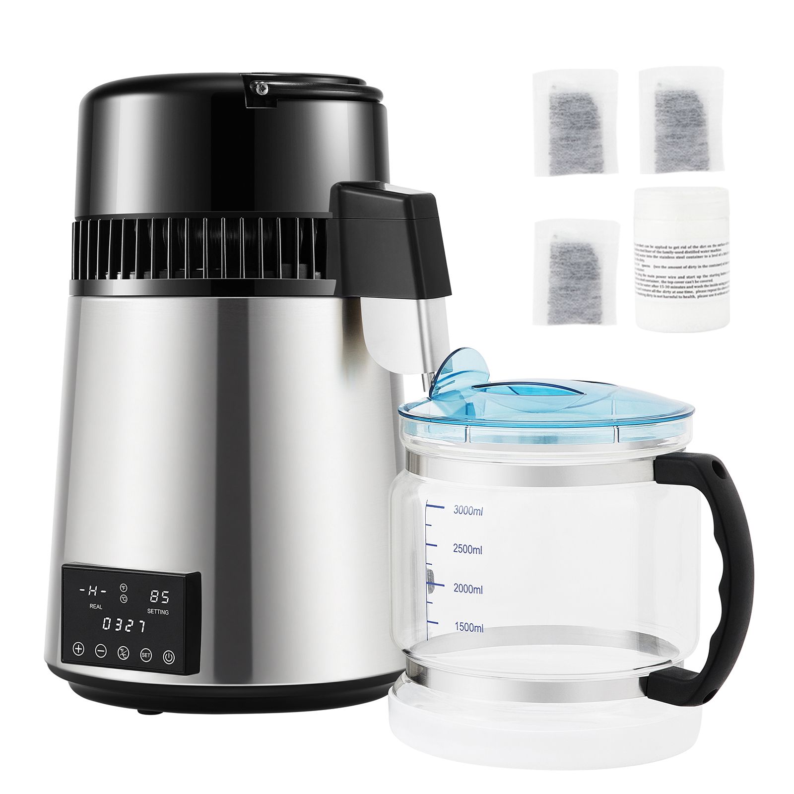 4L Water Distiller Distilled Water Maker 1 L/H w/ Timing Dual-Temp Silver