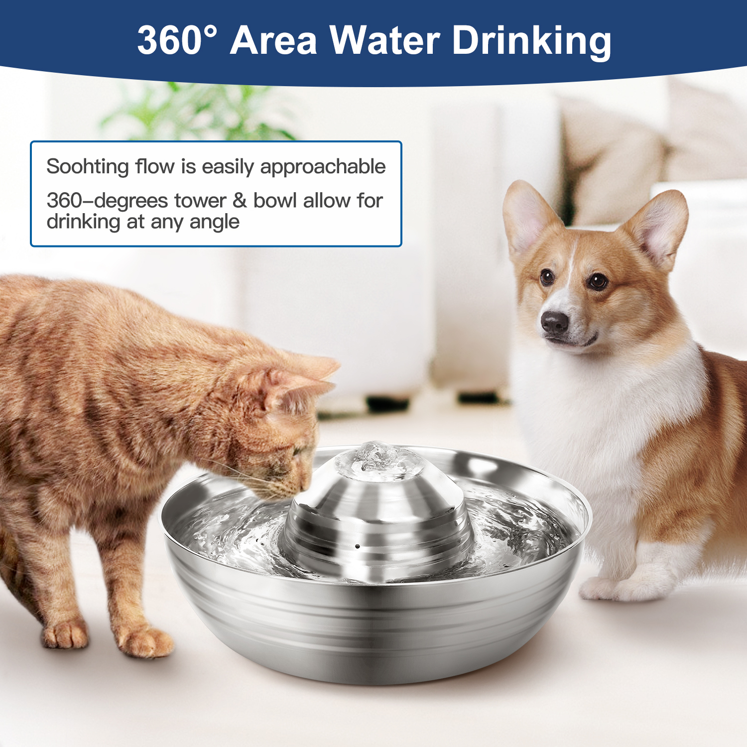 YES4PETS 2L Automatic Electric Pet Water Fountain Dog Cat Stainless Steel Feeder Bowl Dispenser — image 2