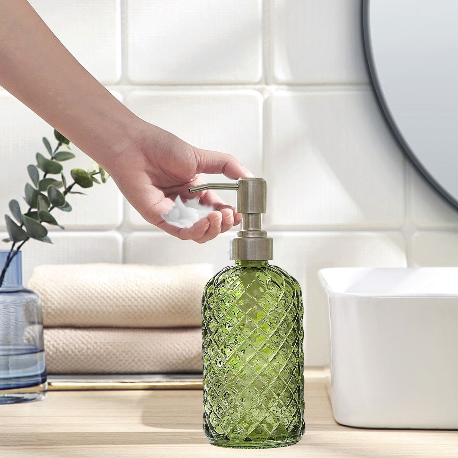 Glass Soap Dispenser 15 Oz for Bathroom Kitchen, Hand Soap/Lotion Dispenser with Plastic Pump Green โ image 4