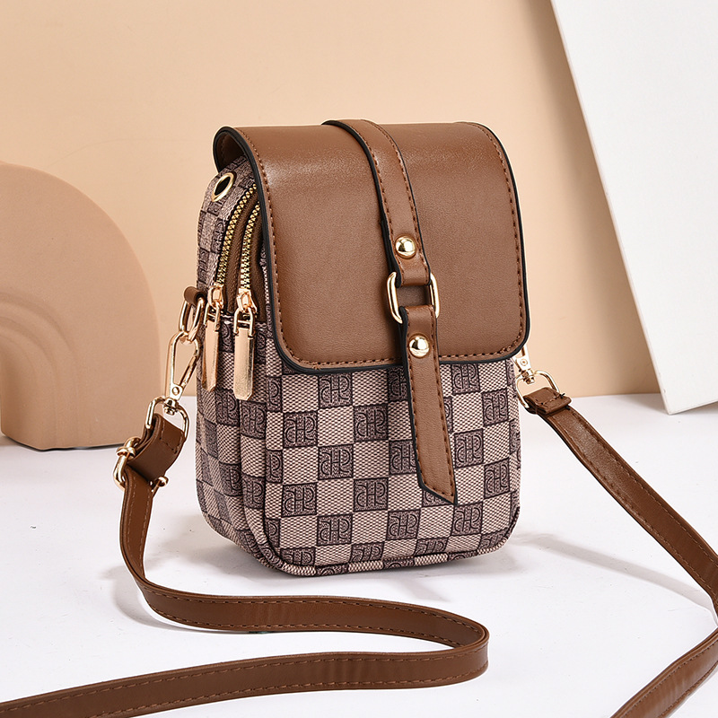 khaki Women's Mini Crossbody Phone Bag Compact PU Leather with Multiple Pockets and Headphone Port for Daily Travel Stylish Hands-Free Storage for Local