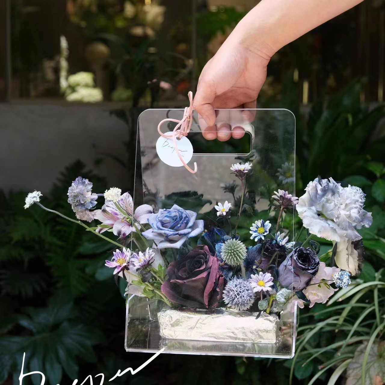 Acrylic Hand-held Vase,High-end Transparent Flower Box,Portable Flower Basket Floral Arrangement Flower (Acrylic vase) — image 3