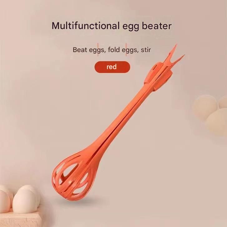 Red 2-Piece 3-in-1 Multi-Functional Egg Whisk & Food Tongs Set