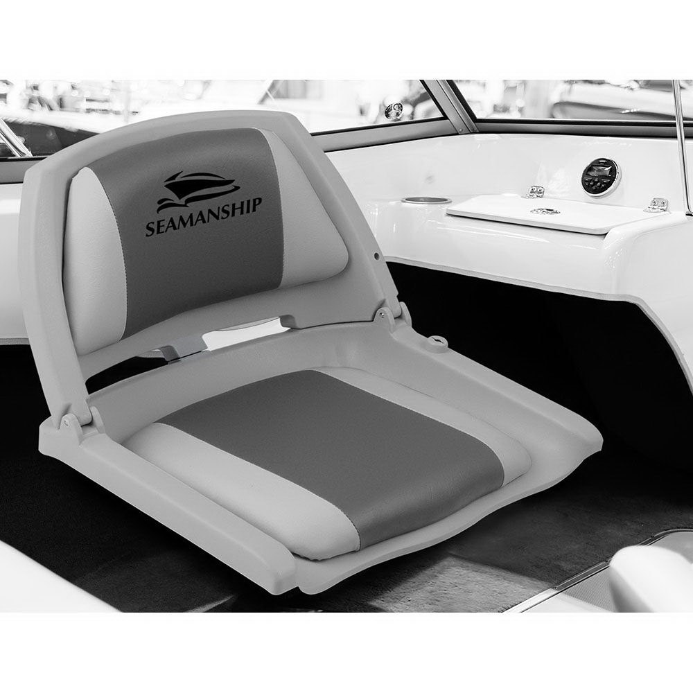 Seamanship 2X Folding Boat Seats Marine Seat Swivel Low Back 4cm Padding Grey โ image 3